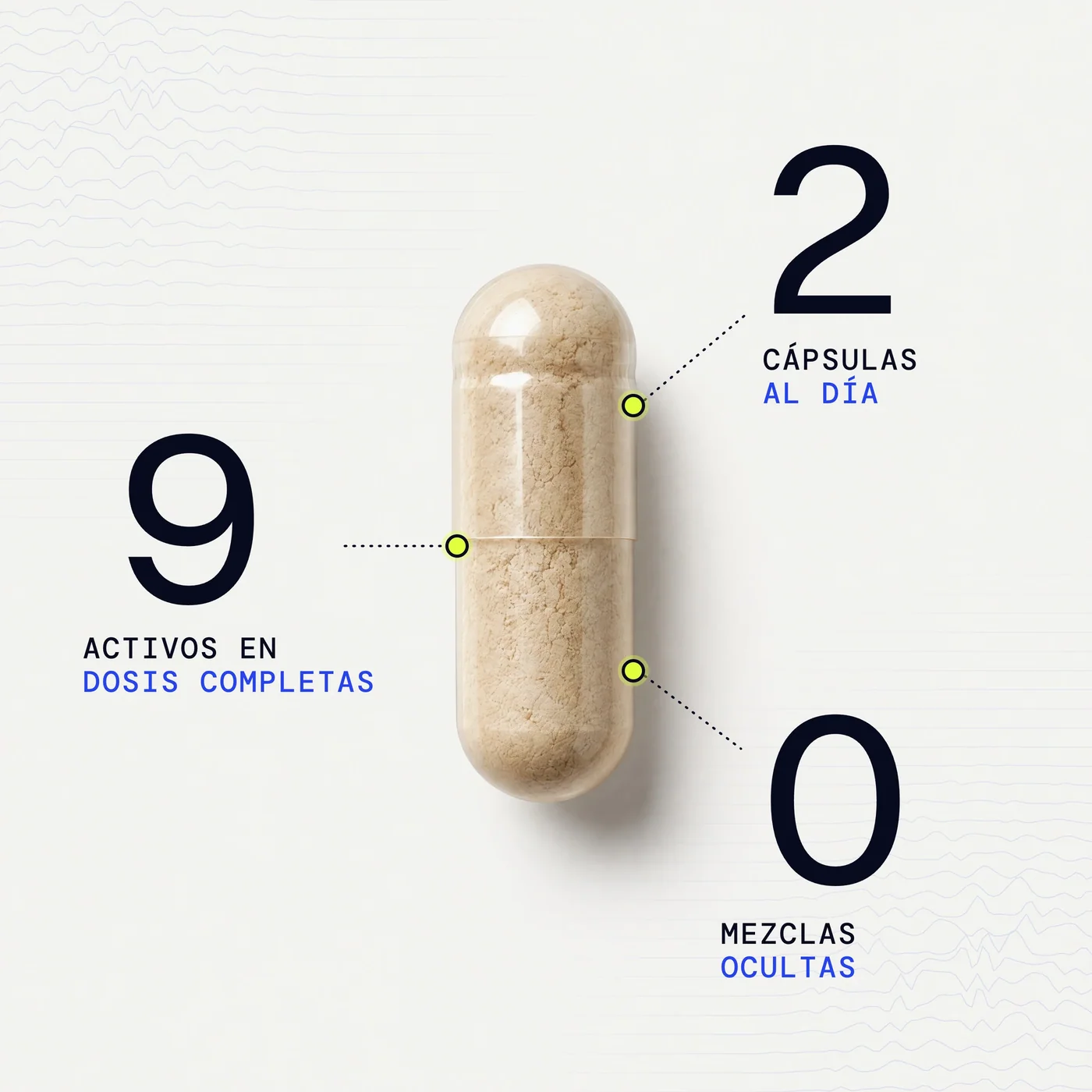 Livella en números: 2 cápsulas al día, 9 activos, 0 mezclas ocultas