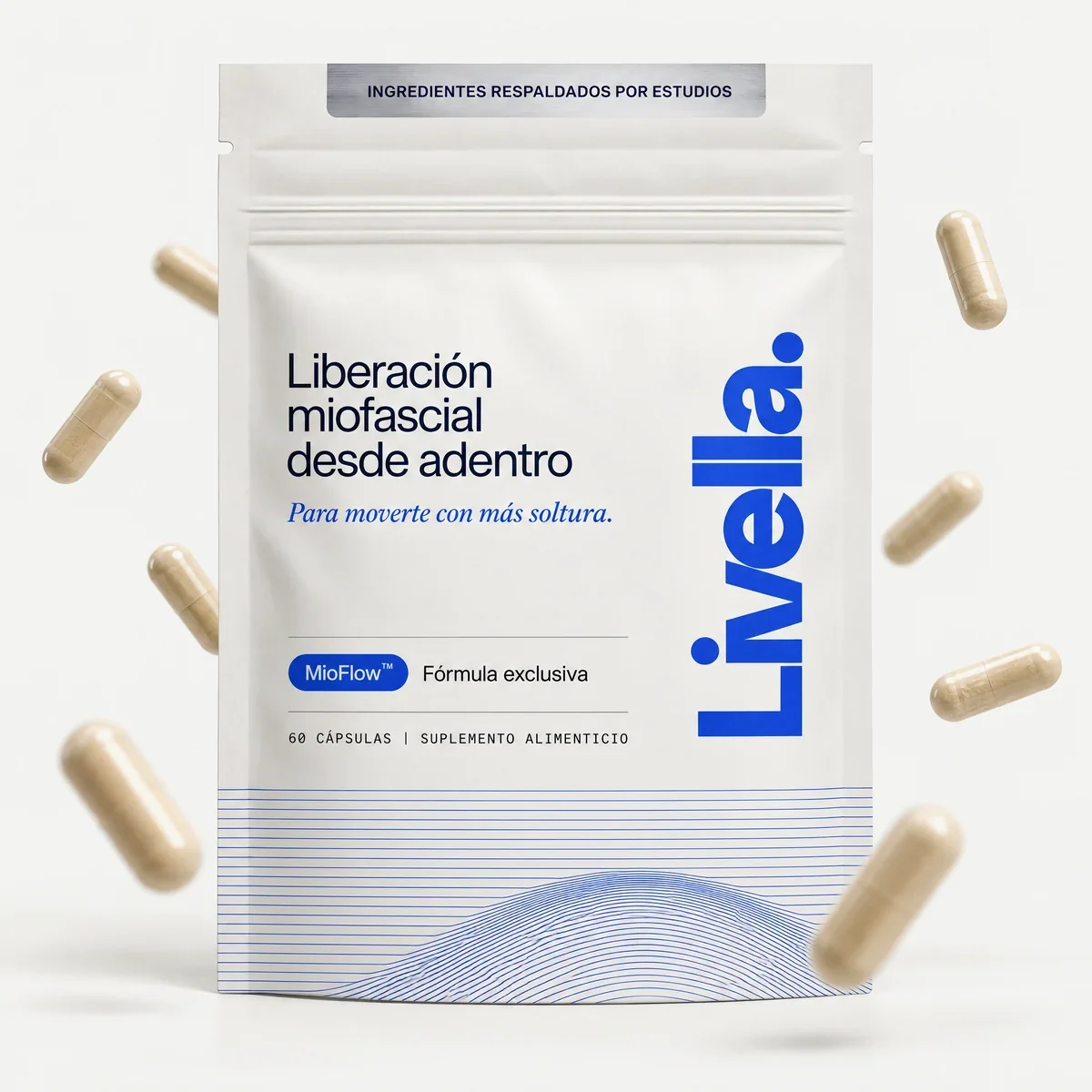 Bolsa de Livella con cápsulas alrededor